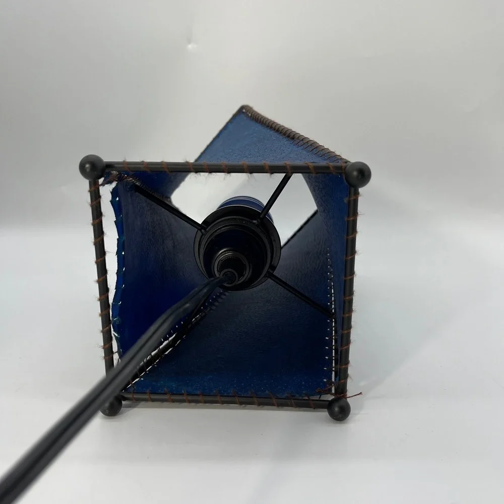 Vtg 90s Y2K Twisted Geometric Table Lamp Blue Rawhide‎ Stitched Shade  Skin Lamp